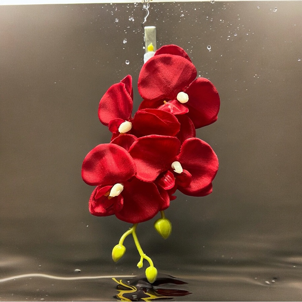 💖 Red Tropical Orchid Flower Alligator Hair Clip 💖